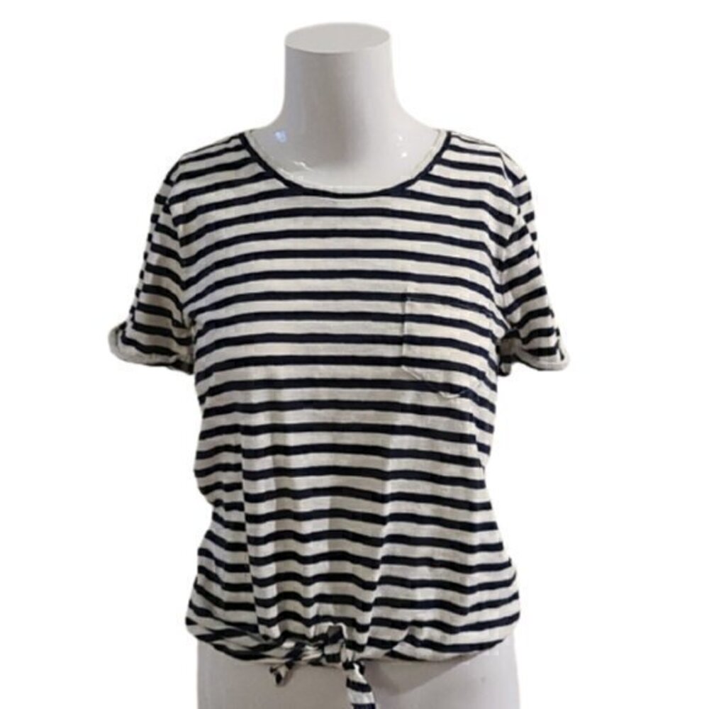 [J Crew] Black & White Striped Scoop Top - Sz XS